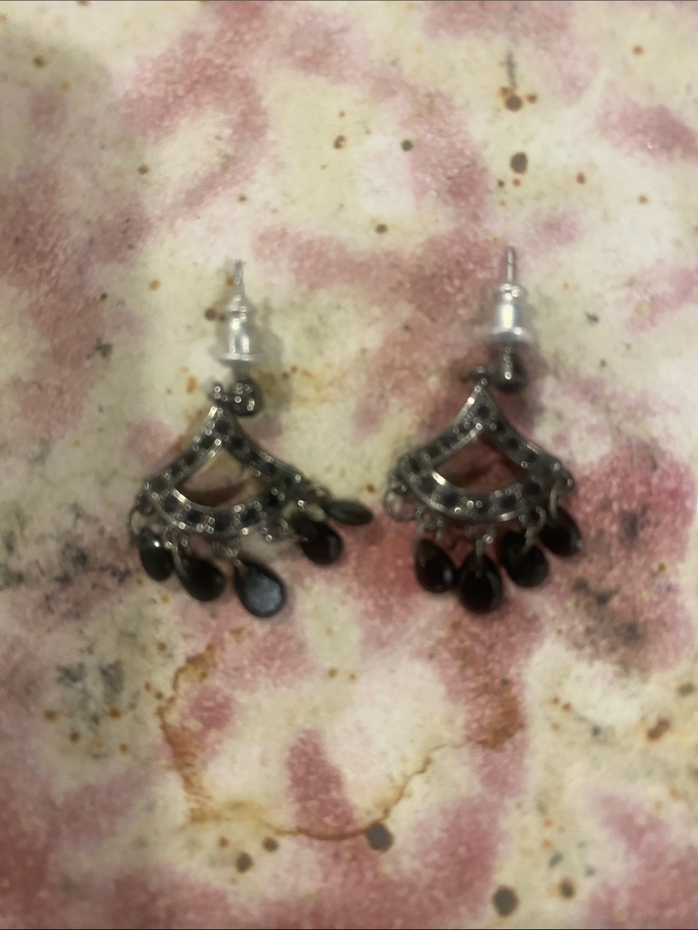 Sterling-Style Black Teardrop Dangle Earrings